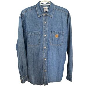 Disney Store Shirt Men’s Medium Button-Up Embroidered Tigger Denim‎ Retro Blue